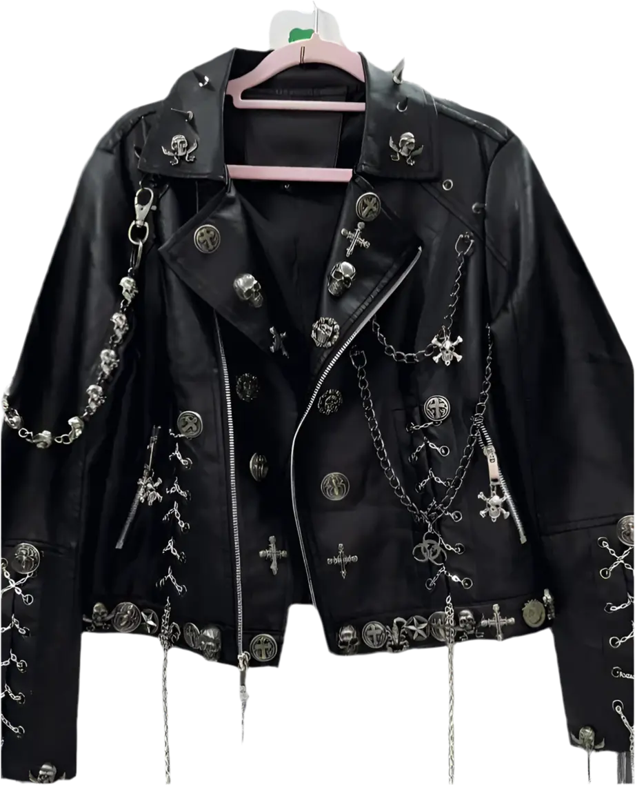 Gothpunk women’s leather Vintage Punk Gothic Cross, studded, Skull Jacket. Mojopriest PhD
