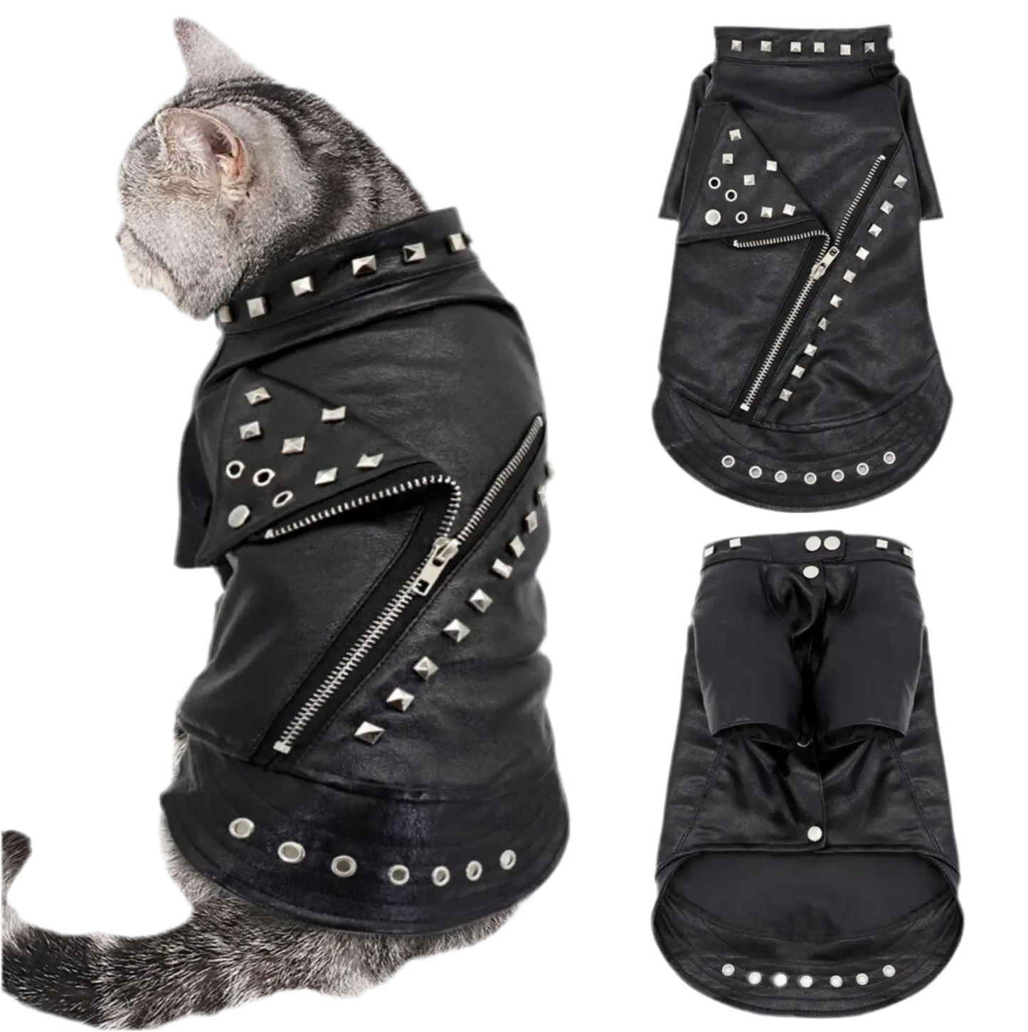 gothpunk Black Leather Jacket Waterproof Small Dog Coats for Winter Pet Cat Clothes. Goth punk clothing