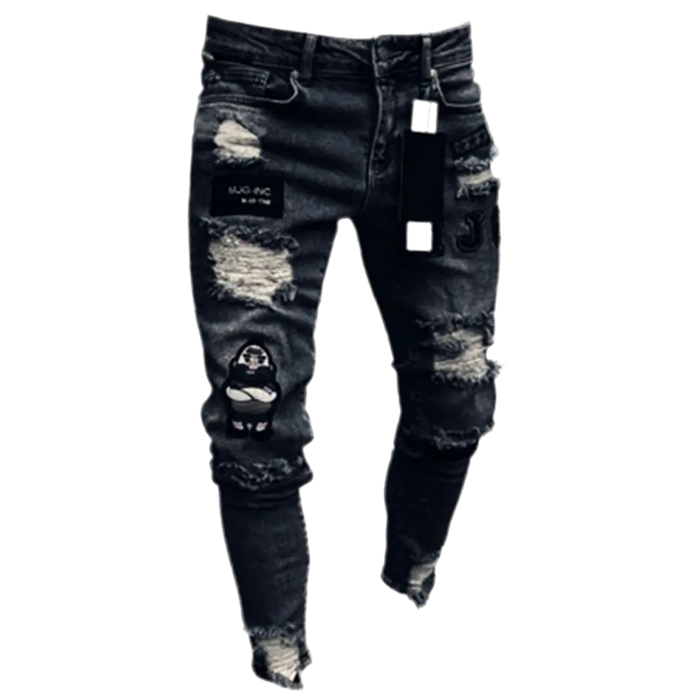 Mens punk Ripped Skinny Jeans Blue Slim Fit. High Quality Denim.goth clothing. Punk clothing.