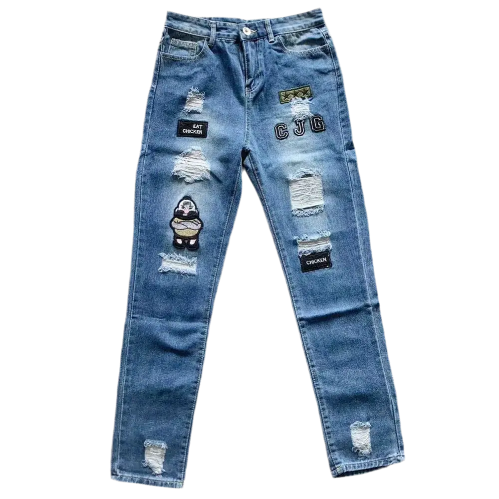 Mens punk Ripped Skinny Jeans Blue Slim Fit. High Quality Denim.goth clothing. Punk clothing.