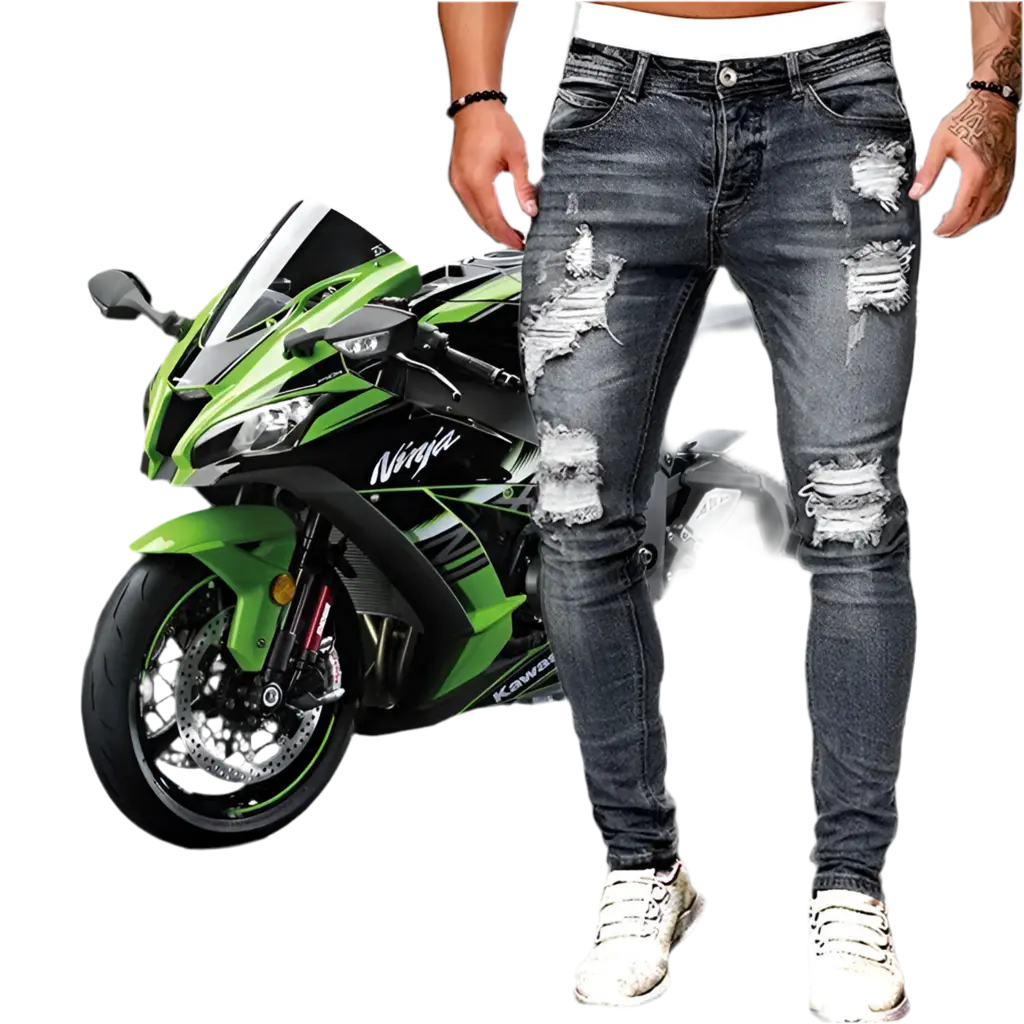 Mens punk Ripped Skinny Jeans Blue Slim Fit. High Quality Denim.goth clothing. Punk clothing.