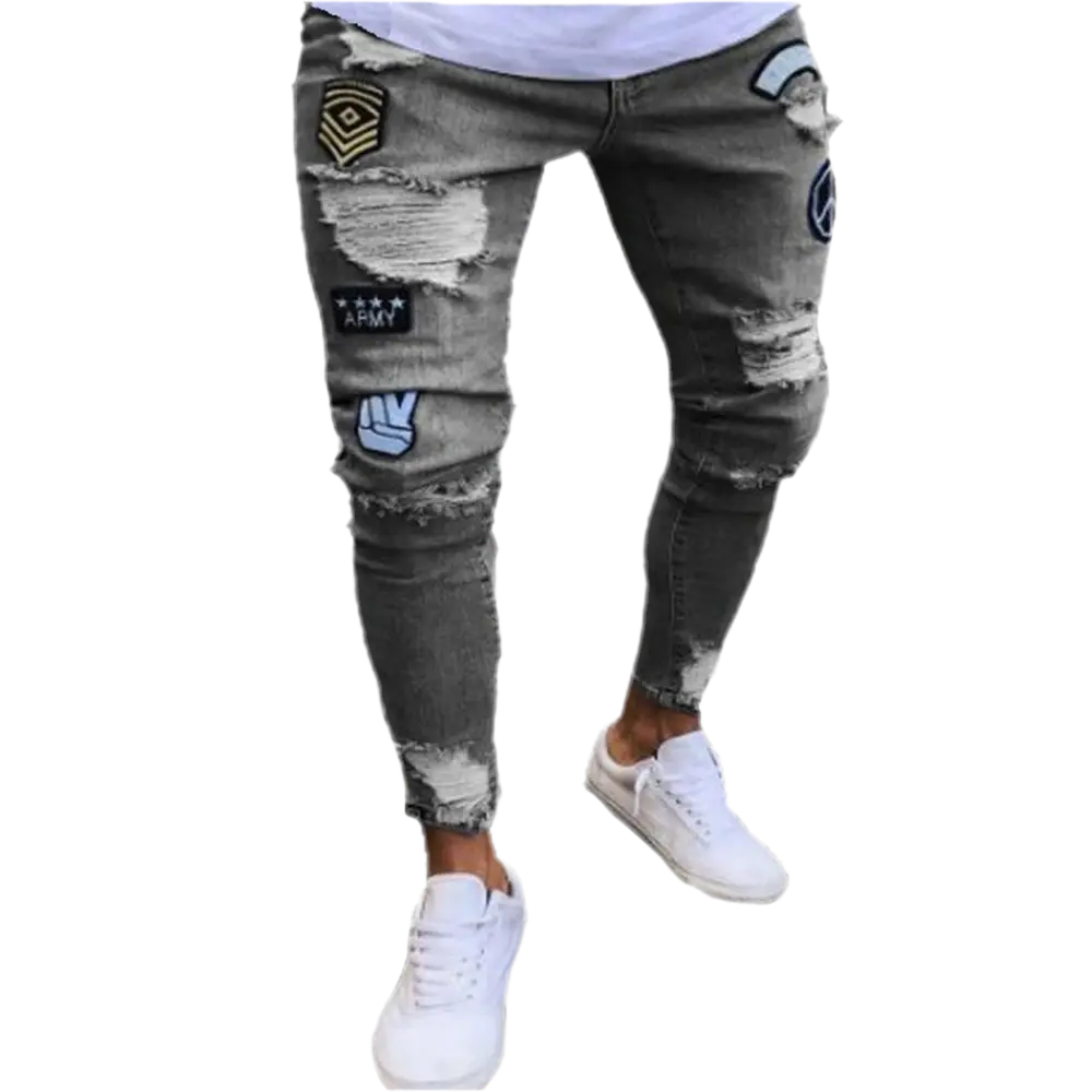Mens punk Ripped Skinny Jeans Blue Slim Fit. High Quality Denim.goth clothing. Punk clothing.