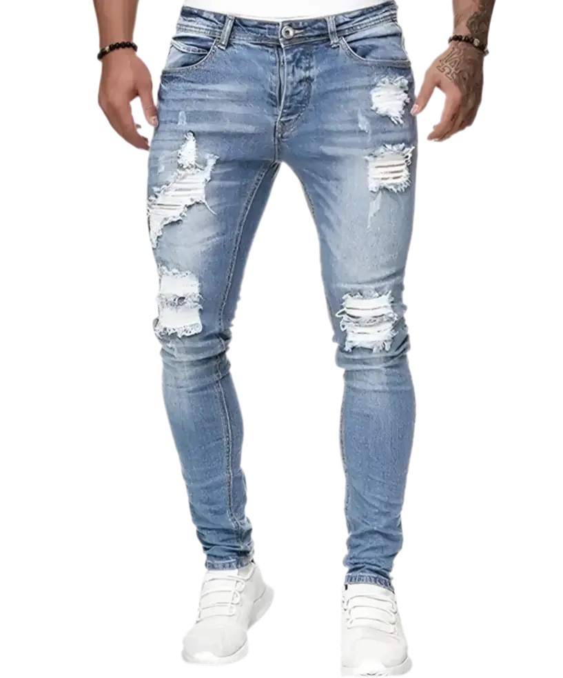 Mens punk Ripped Skinny Jeans Blue Slim Fit. High Quality Denim.goth clothing. Punk clothing. Mojopriest PhD