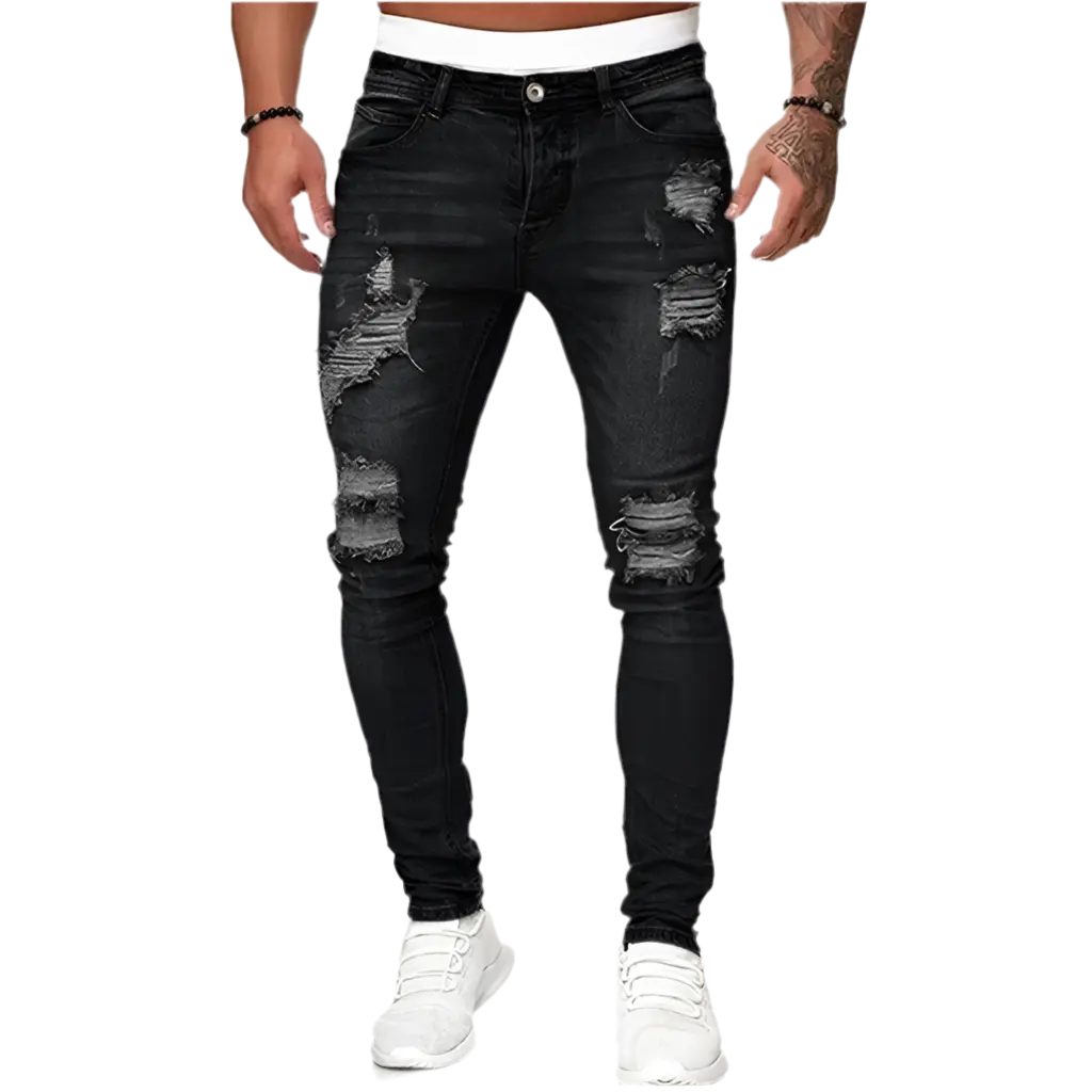 Mens punk Ripped Skinny Jeans Blue Slim Fit. High Quality Denim.goth clothing. Punk clothing.