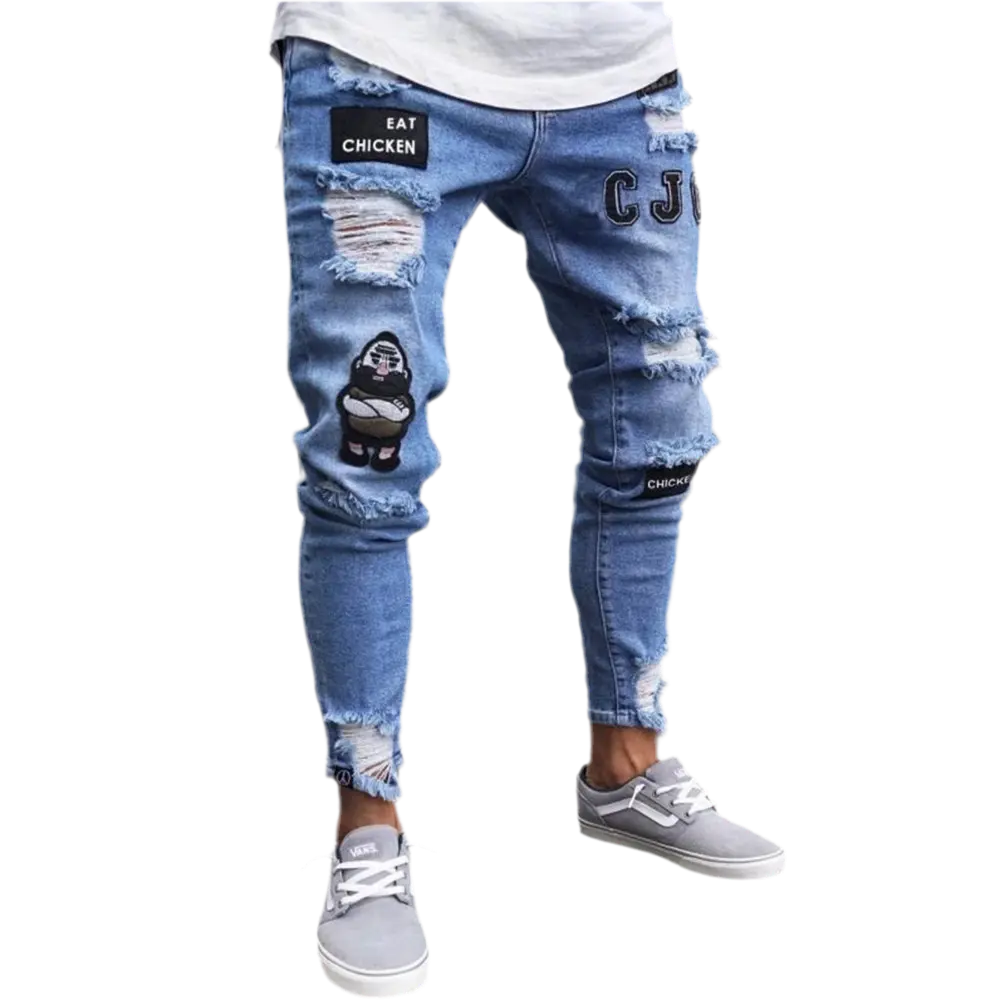 Mens punk Ripped Skinny Jeans Blue Slim Fit. High Quality Denim.goth clothing. Punk clothing.