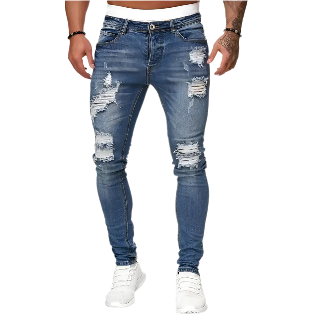 Mens punk Ripped Skinny Jeans Blue Slim Fit. High Quality Denim.goth clothing. Punk clothing.