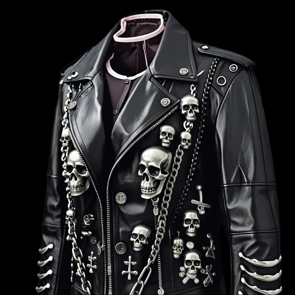 Gothpunk women’s leather Vintage Punk Gothic Cross, studded, Skull Jacket. Mojopriest PhD