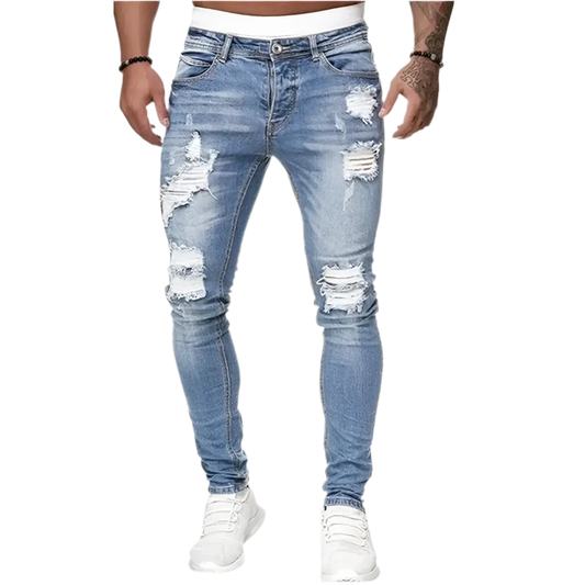 Mens punk Ripped Skinny Jeans Blue Slim Fit. High Quality Denim.goth clothing. Punk clothing. 