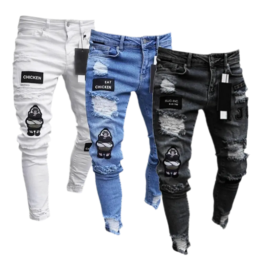 Mens punk Ripped Skinny Jeans Blue Slim Fit. High Quality Denim.goth clothing. Punk clothing. 