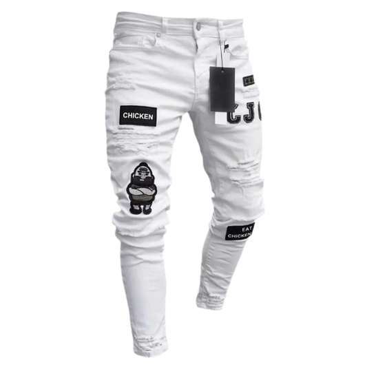 Mens punk Ripped Skinny Jeans Blue Slim Fit. High Quality Denim.goth clothing. Punk clothing. 