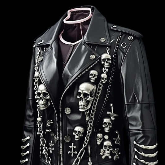 Gothpunk women’s leather Vintage Punk Gothic Cross, studded, Skull Jacket. Mojopriest PhD
